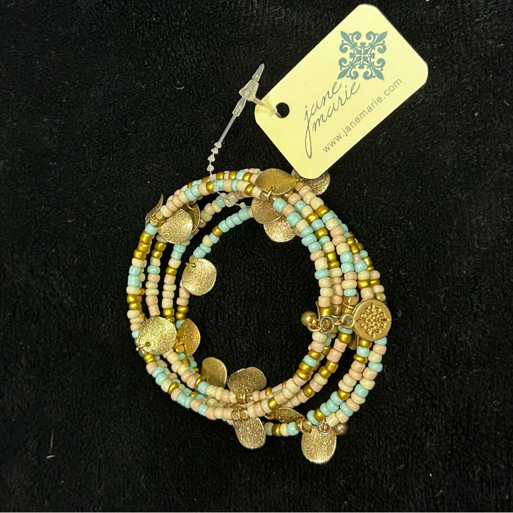 Jane Marie Gold and Turquoise Beaded Coil Bracelet